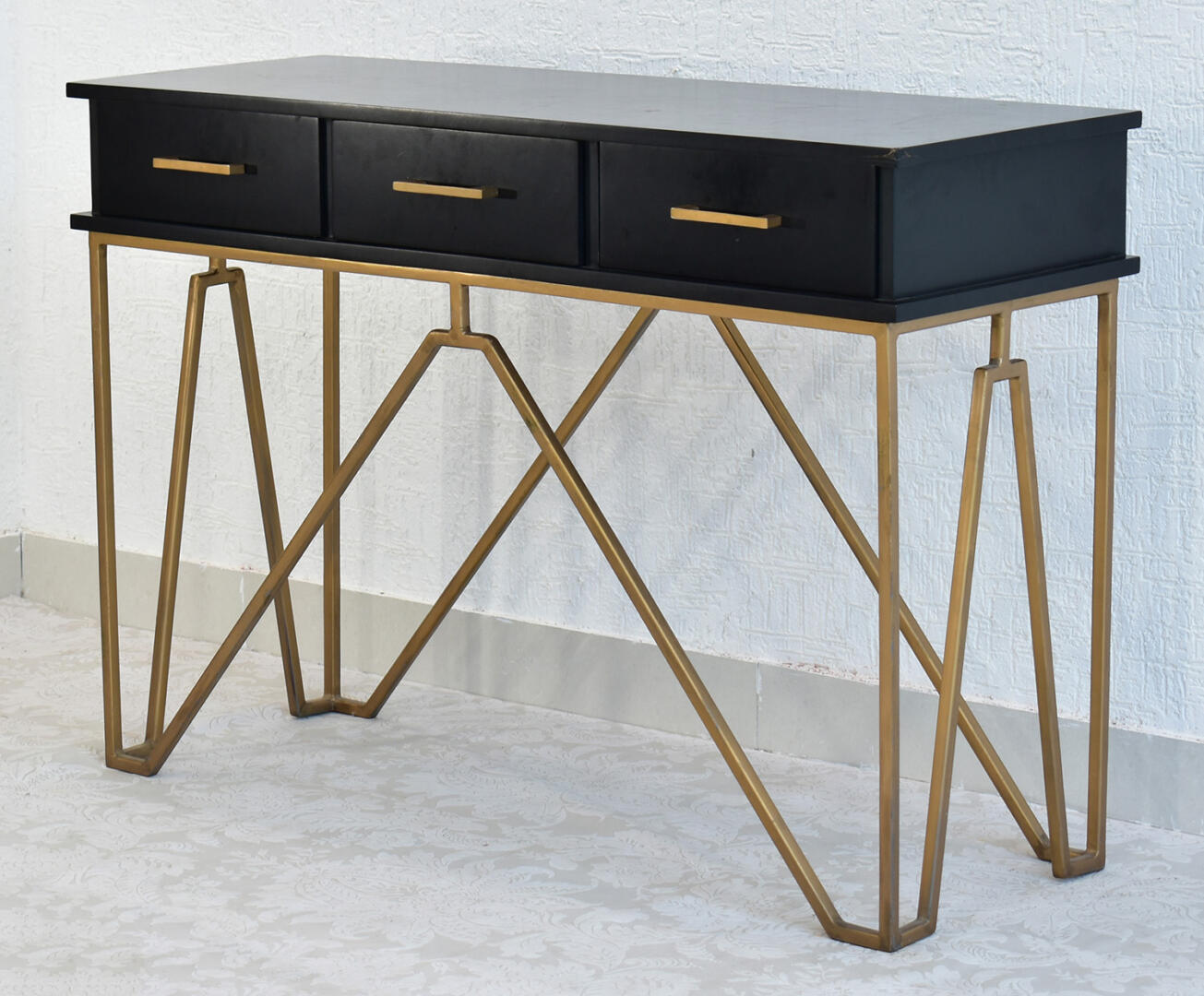 CASINO Console Hall black Table with Golden Finish